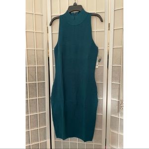 Bodycon Dress Mock Neck Sleeveless S Blue